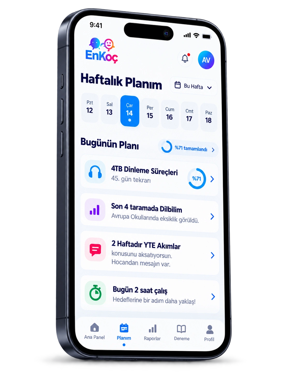 EnKoç haftalık plan uygulaması telefon görünümü